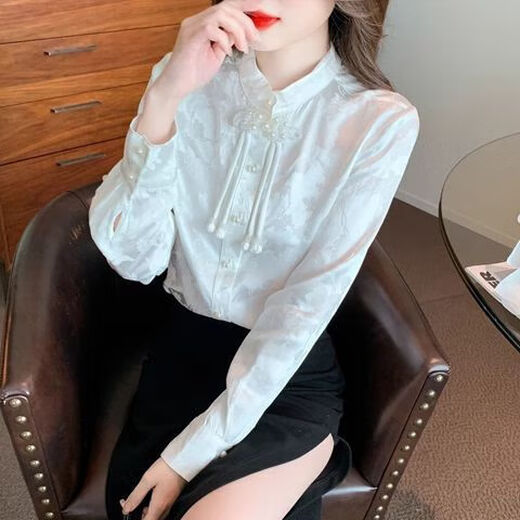 配马面裙的上衣新中式国风盘扣打底衬衫女秋冬2023气质加绒加 白色常规款 9902 L ·L