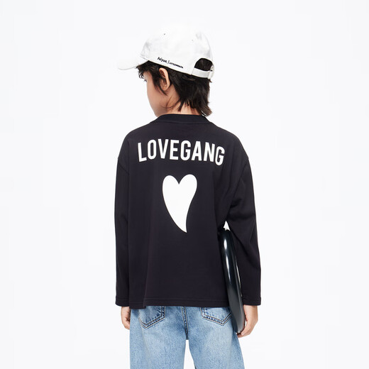 Little MO&Co. Pure cotton children's clothing spring and autumn clothing boys and girls long-sleeved T-shirts children's tops medium and large children's bottoming shirt black 100 110/52
