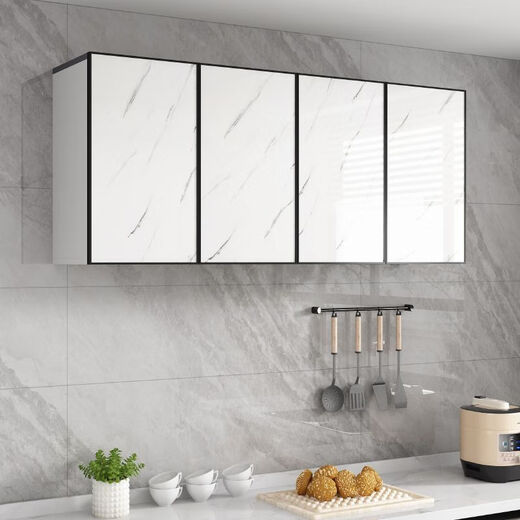 Zhongen aluminum alloy wall cabinet wall hanging cabinet kitchen wall cabinet storage balcony bathroom solid wood wall cabinet storage wall cabinet ecological board gray cabinet + metal gray 100*30*80 three doors (with compartments)