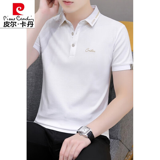Pier Cardin Business Casual brodery Polot Shirt Couleur Colon Coton Coton à manches courtes T-shirt Men's Summer Top T-shirt Men's Black 683 Model XL 120-135Jin [Jin est égal à 0,5 kg]