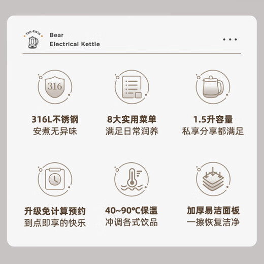 Bear Health Pot 1.5L Household Tea Maker Teapot Multi-stage Adjustable Insulation Flower Teapot Kettle Upgraded Thickened Panel YSH-E15J5 1.5L