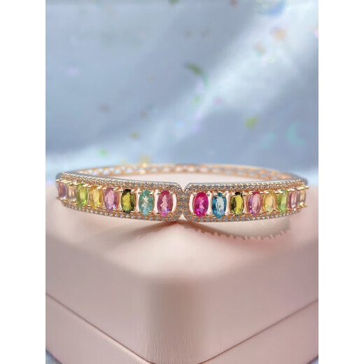 DL 1998 Fat Donglai same style tourmaline bracelet natural Brazilian female candy rainbow color s925 silver inlaid gemstone bracelet tanzanite L202