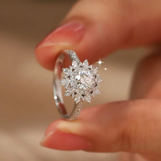 EothPT950 platinum flower moissanite diamond ring for girls platinum live Valentine's Day birthday gift for girlfriend PT950 platinum one carat moissanite ring + certificate