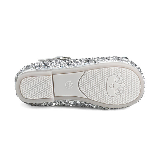 Saturday (St&Sat) children's shoes, girls' shoes, children's fashion small leather shoes, new spring and autumn girls' performance flat crystal shoes, glazed silver 31, inner length about 19.4cm
