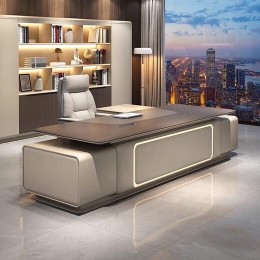 Hanjitangyu high-end office desk and chair combination boss desk chairman business president desk executive desk office furniture complete set 2.8 meters president desk Venetian wood grain + dawn gray
