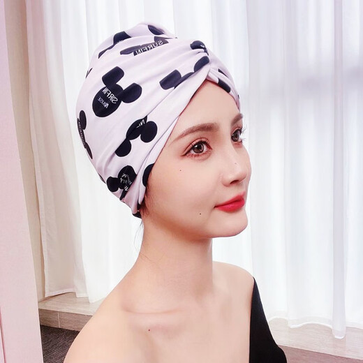 Kashiwa Chao long and short hair, fashionable and cute ear-protecting fabric swimming cap, good-looking, hot spring swimming cap for women with small face, 2001 black Mickey hat + nose clip and earplugs