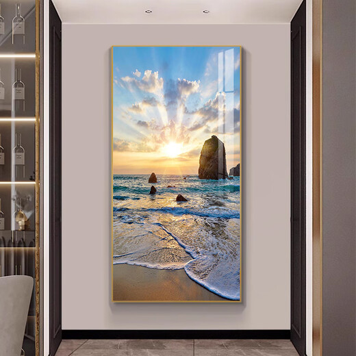YIJLJ轻奢玄关画海景装饰画入户进门墙海滩壁画走廊自然风景画竖版挂画 栈桥风景12387 70*145+油画布画面+铝合金金框