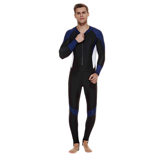 Miaopule Shark Bart Men's Thin Material One-piece Swimsuit Jellyfish Suit Wet Suit Men's Snorkeling Equipment Surf Suit 1330 Blue with Black and White L One Size