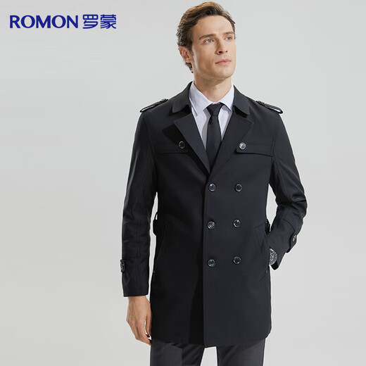 Romon windbreaker men's spring and autumn business casual mid-length coat Korean style slim trendy top dad work coat