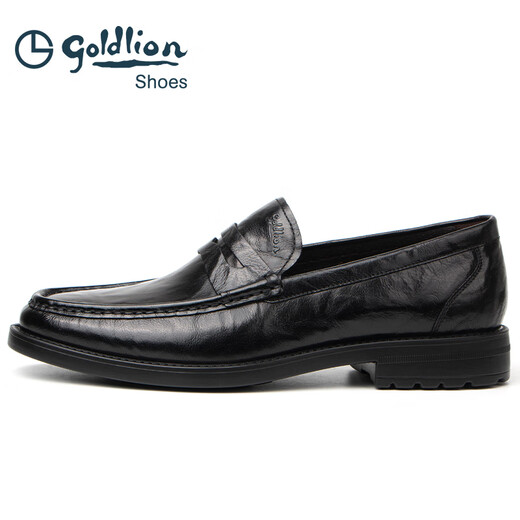 Goldlion Men's Shoes 2025 New Autumn Men's Leather Shoes Business Slip-on Light Sole Slip-On Black Loafers Black Hand Scratch Pattern 38 The size is too large, it is recommended to choose one size smaller