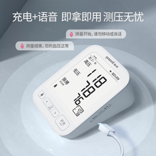 鱼跃（yuwell）高精准电子血压计血压仪家用医用量血压器上臂式充电款全自动测量 旗舰升级语音充电全功能款690CR