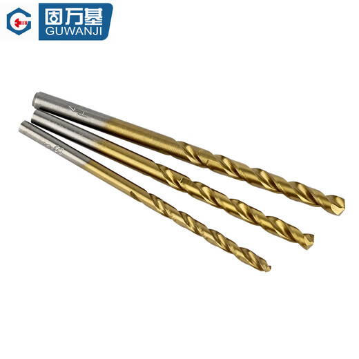 Guwanji titanium-plated high-speed steel twist drill bit cobalt-containing punch drill bit hand electric drill stainless steel punch aluminum alloy steel drill bit 3mm 2 pieces titanium-plated