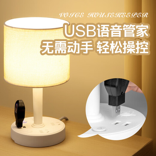 
Yanaijie LED decorative desk lamp socket integrated simple modern home bedroom remote control bedside table light ins internet celebrity night light 688 white USB model with dual USB 0.8 meters
