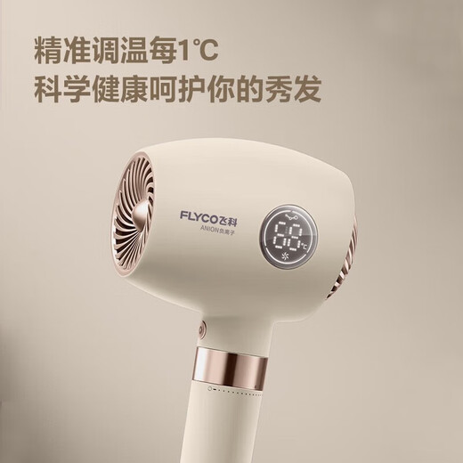 FLYCO Hair Dryer, Soft Air Negative Ion Constant Temperature Hair Care, Household Hot and Cold High Air Volume Fast Drying Hair Dryer, Smart Screen Display Gift for Girlfriend FH6369 Normal Pack