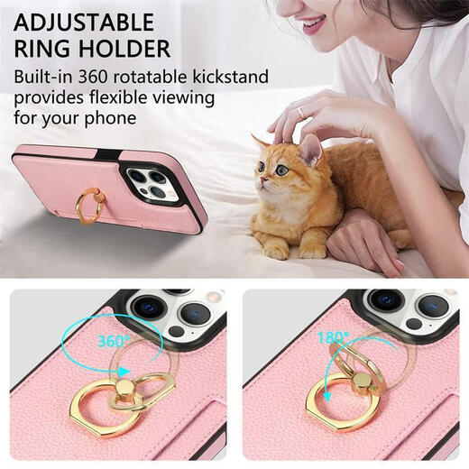喔喔卡套带指环适用苹果15Pro手机壳支架iPhone14新款卡包13可插卡12 橙色 iPhone 15