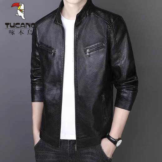Woodpecker (TUCANO) Veste en cuir Veste pour homme 2025 Nouveau printemps, automne et hiver Veste en cuir de moto en velours Veste pour homme 609 Noir XL 120-140Jin Jin équivaut à 0,5 kg