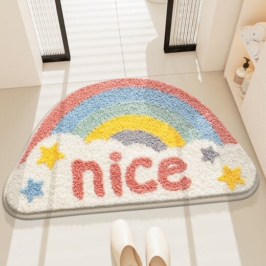 Dajiang Flocking Bathroom Mat Salle de bain Anti-slip Absorbant le tapis de pied semi-cercle 45x75cm