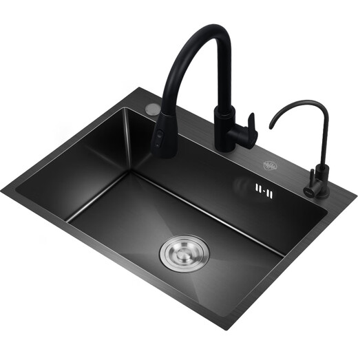 PULT black kitchen nano sink stainless steel washing basin handmade single tank 304 washing basin dish sink under the counter Deluxe + water purification set (with 6193+ water purification faucet) Regular model 500x400