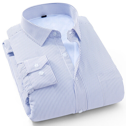 Nobel Paul (NOBOLPAUL) warm shirt men plus velvet thickened solid color business casual long-sleeved shirt workwear free white shirt large size men's clothing M719 blue strip 42 [Suggested 160-170Jin [Jin equals 0.5 kg]]