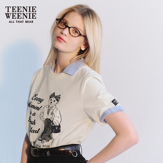 Teenie Weenie小熊女装夏季圆领大熊短袖T恤宽松时髦休闲简约上衣 乳白色 160/S