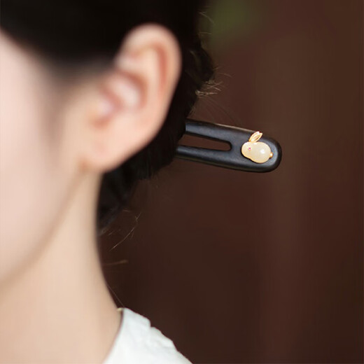 Kamalun (KAMALUN) sandalwood hairpin 2025 new style rocking hairpin ancient style U-shaped hairpin horse-faced skirt Hanfu hair accessories Valentine's Day gift Jade Rabbit Hairpin + Brand Gift Box No Engraving