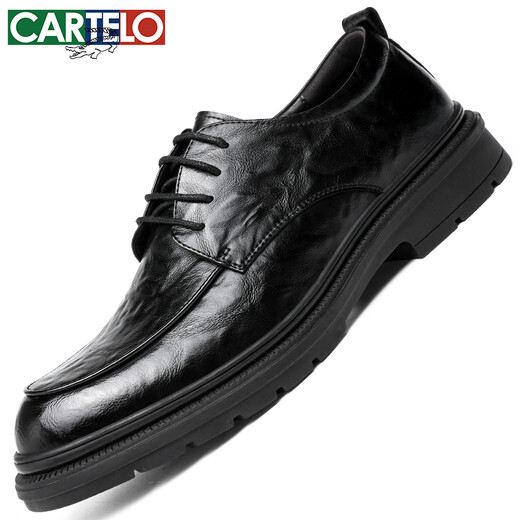 Cartelo Britisch-handgekämpfte Lederschuhe für Männer Geschäfte weiche Cowhide Herrenschuhe Formale Schuhe Herrenlederschuhe 9758 Schwarz 39