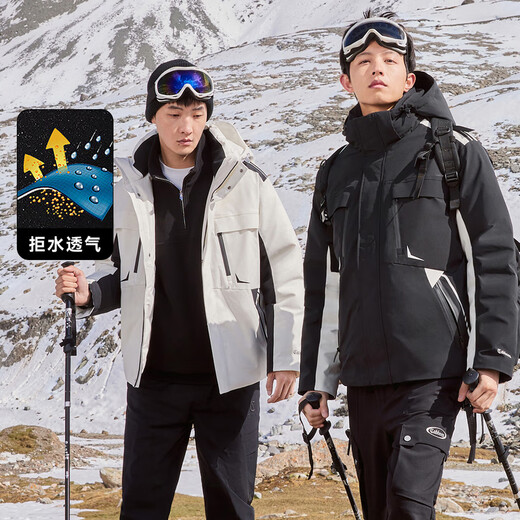 卡宾男装 三防连帽羽绒服秋冬新款90鸭绒工装外套宽松山系风H 煤黑色01 L /175/50