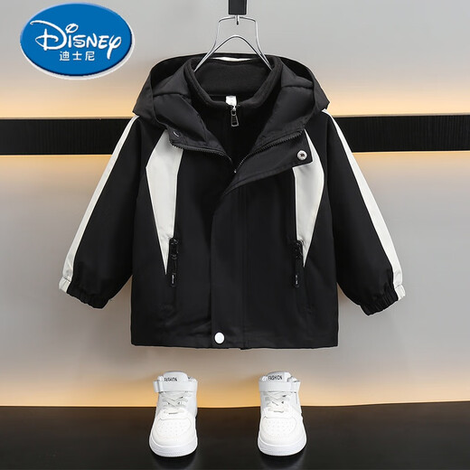 迪士尼（Disney）儿童冲锋衣外套三合一可拆卸男童秋冬装2025新款洋气宝宝女童棉衣 红色夹棉两件套 120 cm 【建议身高115cm左右】