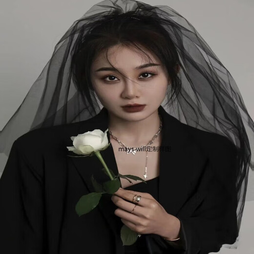 Mays Will retro Halloween black veil mesh organza goth dark party cos writing photo birthday gift lover black double layer nude gauze 60-80 hairpin style