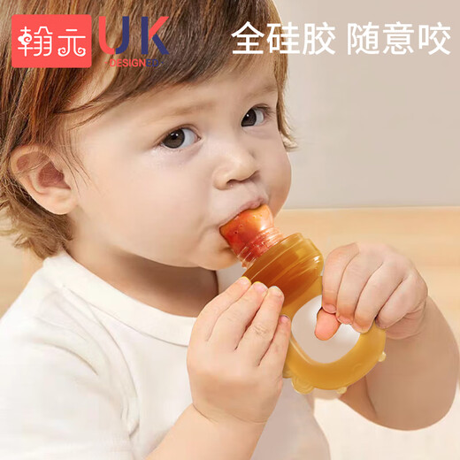 Hanyuan Fruit and Vegetable Bite Baby Fruit 3-6 months and above baby's fruit-eating artifact oral comfort teether L size (7 months +) 1 pack + anti-chain + mud scraper
