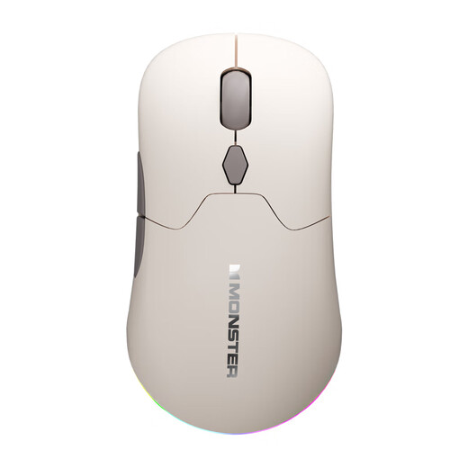 Monster KM4 three-mode mouse wireless 2.4 Bluetooth wired lightweight ergonomic office home desktop notebook game notebook e-sports game CS chicken Valorant suitable for beige-three-mode ergonomic/lightweight design RGB colorful wired + 2.4G + Bluetooth