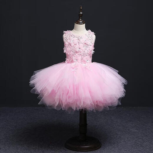 
A 21 FUNB flower girl light luxury evening dress girl princess skirt tailing wedding dress puffy host show birthday piano costume - champagne color tailing [detachable] 140