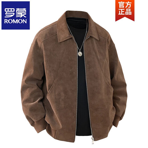 ROMON American retro leather jacket for men in spring and autumn new trendy lapel functional dirty style work jacket 6850 brown M