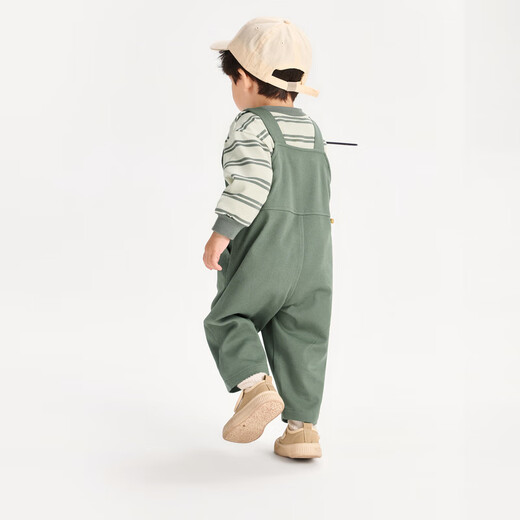 Mini Bala boys and girls long-sleeved suit autumn baby children's T-shirt overalls moisture-absorbent and quick-drying green tone 00444 110 cm