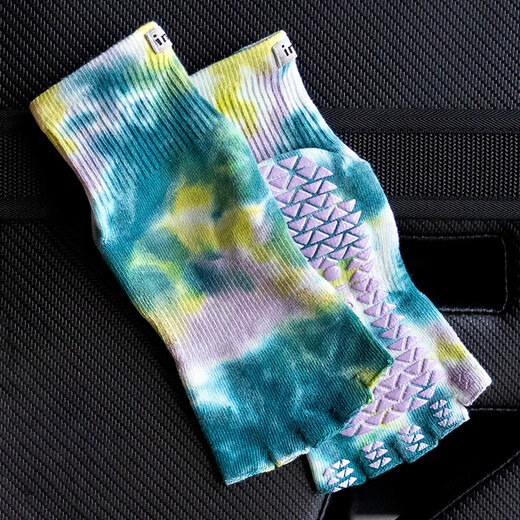 Injinji yoga socks professional Pilates open-toe color-blocking non-slip dance indoor trampoline split toe socks for beginners Lake Blue Vortex-Mid tube S/M(35-38)