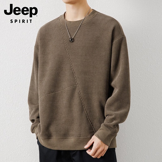 
JEEP SPIRIT Jeep Sweater Men's Autumn and Winter Trendy All-match Casual Top Lazy Style Round Neck Long Sleeve Shirt Men 683 Khaki XL [140-155Jin [Jin equals 0.5 kg]]