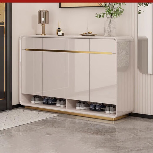 Leiyang Light Luxury Entry Shoe Cabinet Home Door Modern Simple Shoe Cabinet New 2024 Cream Style Solid Wood Painted Entrance Cabinet (Floor Standing 100cm Shoe Cabinet) Bright Paint