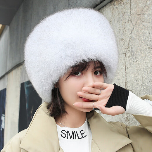 Ai Yichen fox fur hat women's winter Mongolian raccoon fur Baotou hat warm fur genuine leather ear protection Northeast large fur hat blue fox true color L (58-60cm)