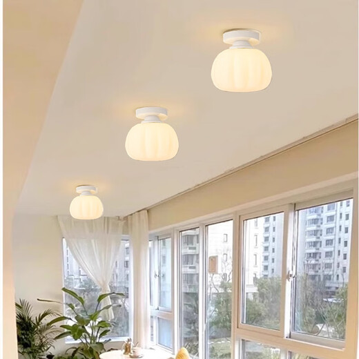 Yilin Corridor Aisle Light Simple Modern Entrance Porch Light Cream Style Pumpkin Foyer Cloakroom Balcony Small Ceiling Light Full Spectrum Single Head + White Light