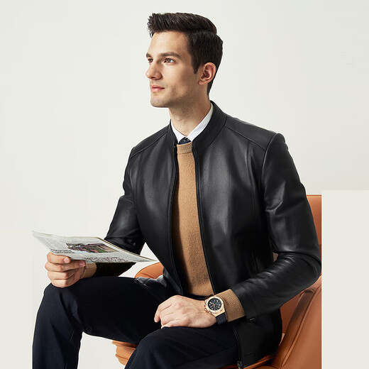 Shanshan [Texture Sheep Leather] Genuine Leather Jacket Men's Autumn and Winter Business Casual Stand Collar Baseball Collar Windproof Stiff Jacket
