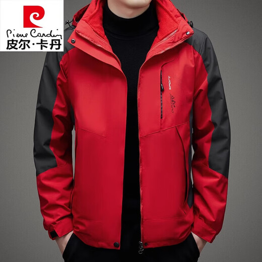 Pierre Cardin Jacket Men's Outdoor Three-in-One Windproof and Waterproof Removable Polar Fleece Liner Autumn and Winter Jacket for Men Red XL 175120-140Jin Jin is equal to 0.5 kg