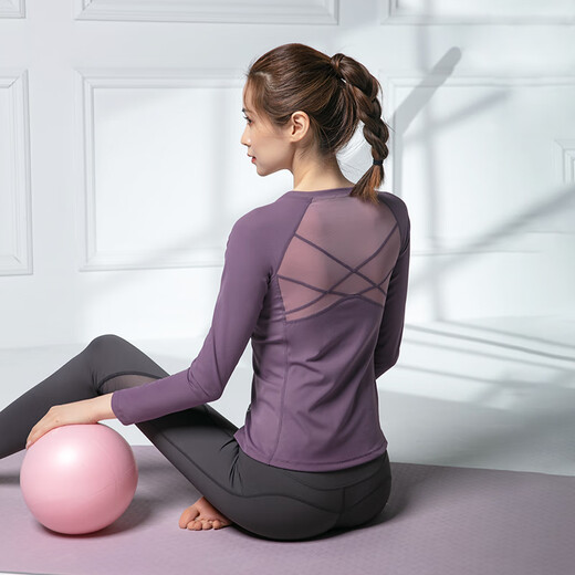 Sporn yoga clothing long-sleeved autumn and winter women's fitness tops with chest pads 2025 new high-end Pilates training clothing set black top (with chest pads) + black trousers M (85-100Jin Jin equals 0.5 kg)