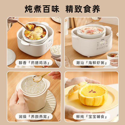LOTOR Leda white electric stew pot multi-functional pot electric cooking pot soup pot household large-capacity water-proof stew pot baby food supplement electric steamer porridge pot D31 basic model