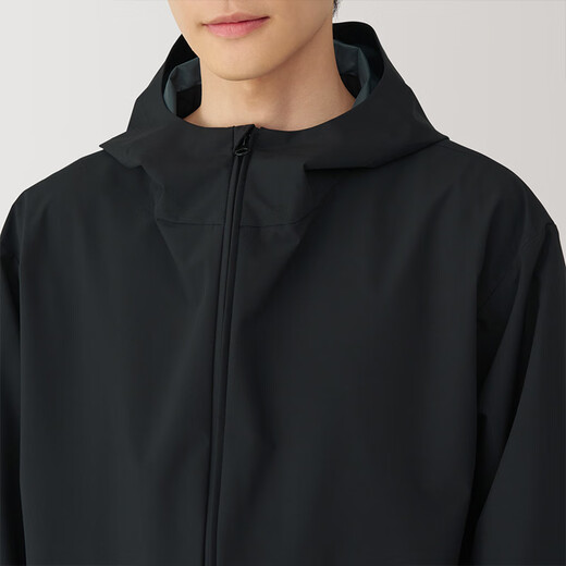MUJI Men's Waterproof Hood Jacket Men's Jacket Autumn Outer Top Light Outdoor Sports Men's Clothing Black XL (180/104A)