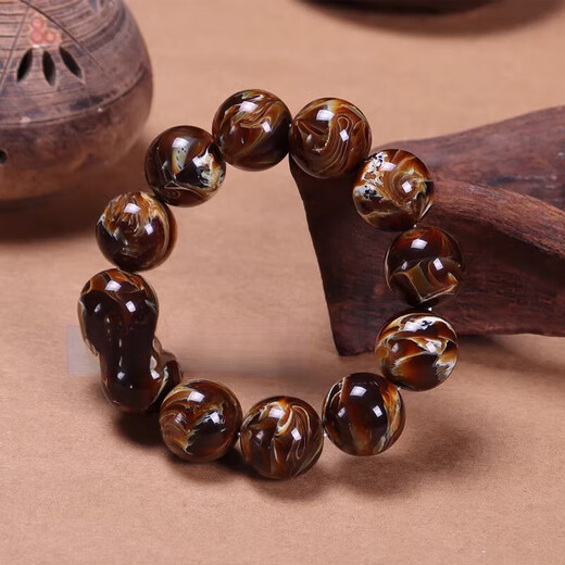 Fat Donglai's same amber Burmese root amber bracelet black beeswax fairy flower cave honey old beeswax round bead bracelet for men 22mm 11 bold men's style