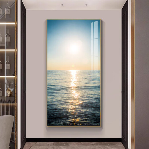 YIJLJ轻奢玄关画海景装饰画入户进门墙海滩壁画走廊自然风景画竖版挂画 栈桥风景12387 70*145+油画布画面+铝合金金框