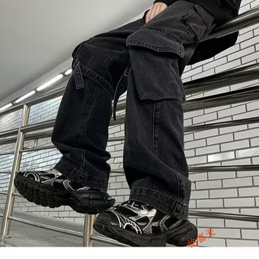 MINGFUTIAN American retro workwear jeans for men in autumn and winter plus velvet straight pants for men vibe loose wide-leg trousers for men ZP-9958 yellow mud color XL (recommended weight 130-140Jin Jin equals 0.5 kg)