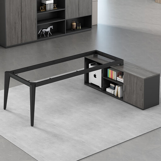 Queka Desk Office Boss Desk Modern Simple Cabinet Workbench President Manager Computer Writing Desk Gray Oak 160*80*75 Boss Desk + Side