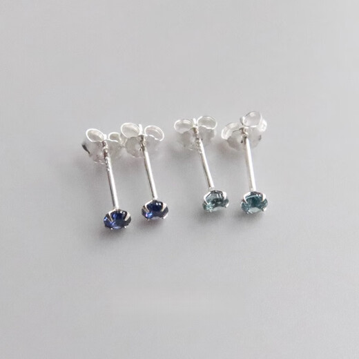 DL 1998 Fat Donglai same style tanzanite earrings natural 3mm sapphire London blue topaz mini silver earrings for women Tanzanite blue 3mm丨silver pair