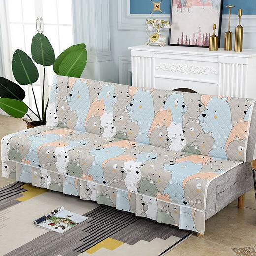 Xuxian full-cover sofa cushion foldable sofa bed cover four-season universal non-slip sofa cover simple dual-purpose without armrests striped beige 1.2 meters long 1.5 meters wide